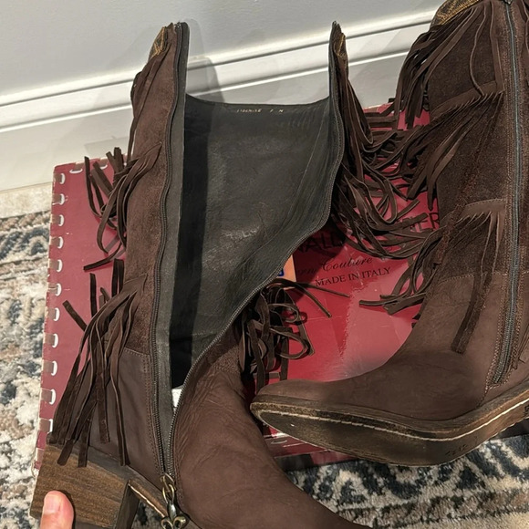 Donald Pliner Women’s Couture Brown Suede Fringe Boots Denise Knee High Beaded 7 - Picture 10 of 14